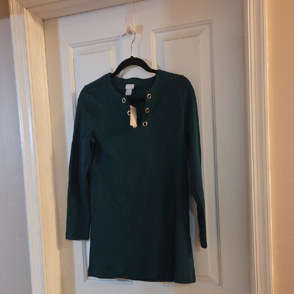Chico's Green Top with Grommet Accents Tunic Small